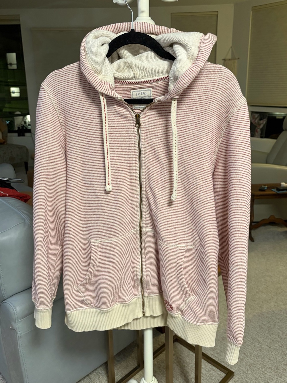 Fat Face Pink zip up Hoodie with Cream Trim